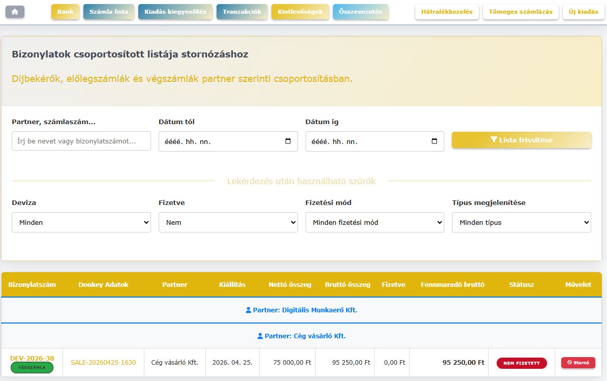 Donkey Starter számlázás Billingo