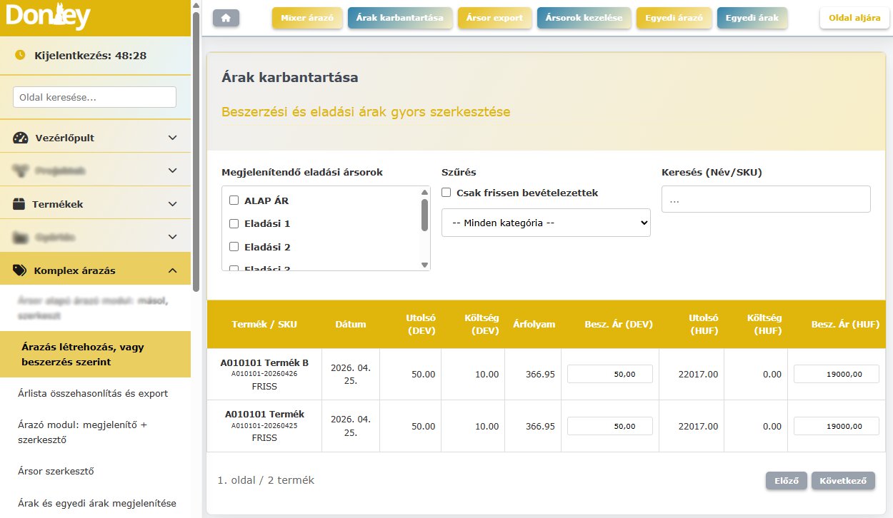 Donkey Starter árlisták export